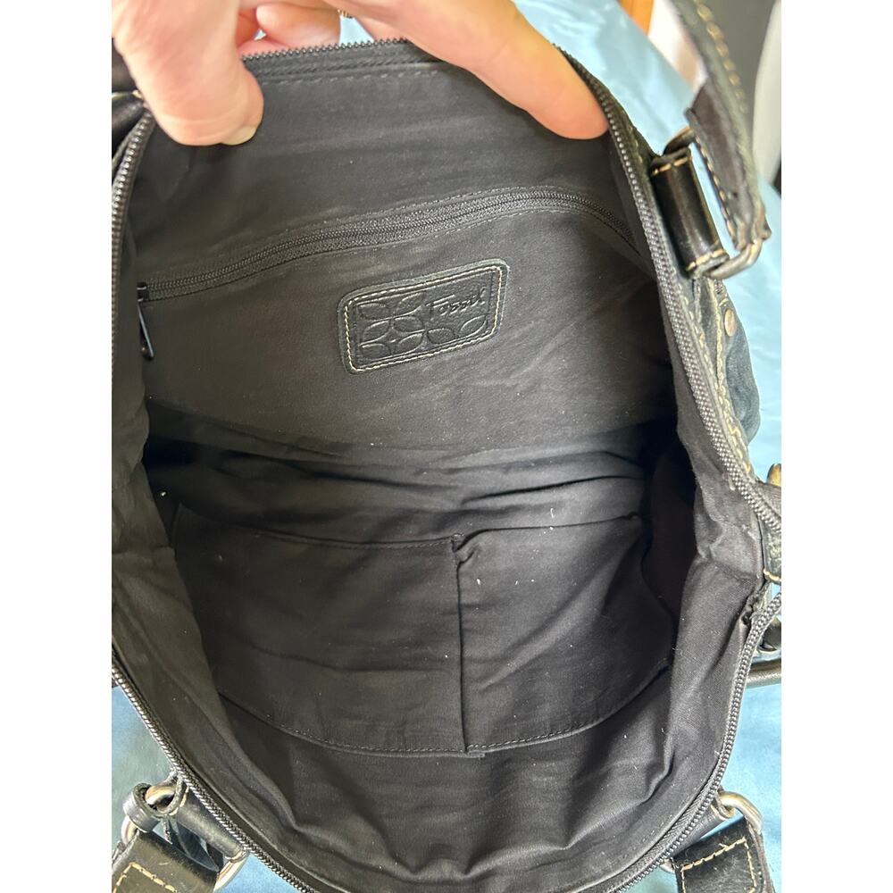 Fossil Black Suede Leather Boho Handbag Purse Studded Embossed - Picture 8 of 15